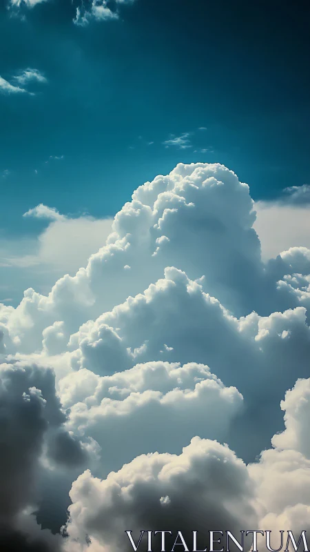 Towering cumulus cloudscape renders dramatic vertical depth