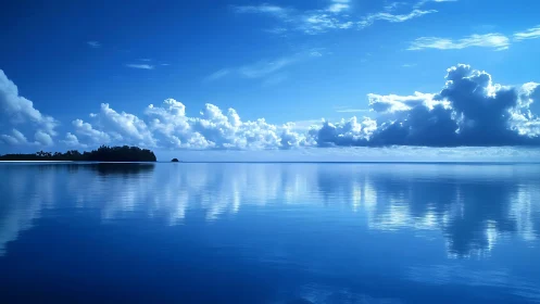 Horizon drinks the clouds in a mirror-flat blue lagoon