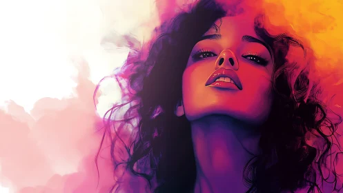 Digital painting portrait with neon vapor gradient atmosphere.