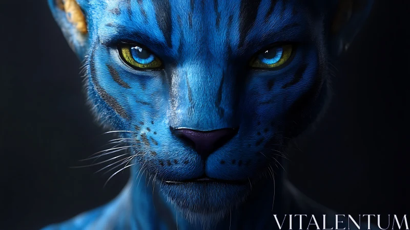 Electric Blue Feline Portrait with Luminous Eyes.