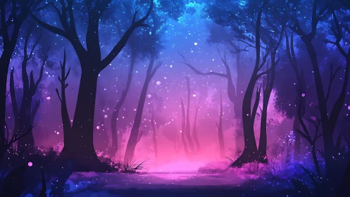 Bioluminescent Forest Pathway Through Neon Mist.