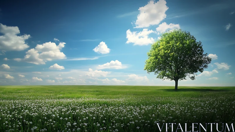 Solitary summer tree quietly conducts a skywide whisper