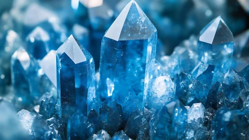 Blue quartz crystal cluster captures cold luminous clarity