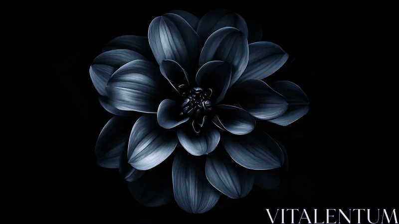 Dark Blue Dahlia Bloom Against Black Background