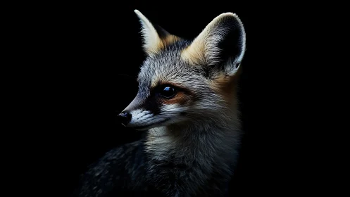 Gentle fox portrait glowing softly against deep night black.