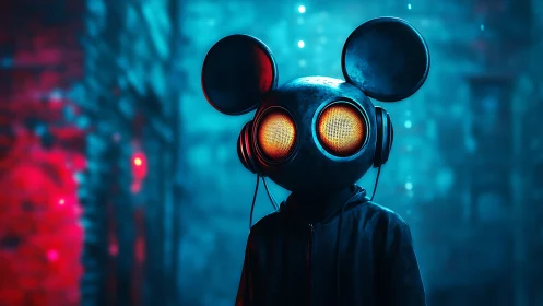 Neon-eared night wanderer listens as the city softly glitches