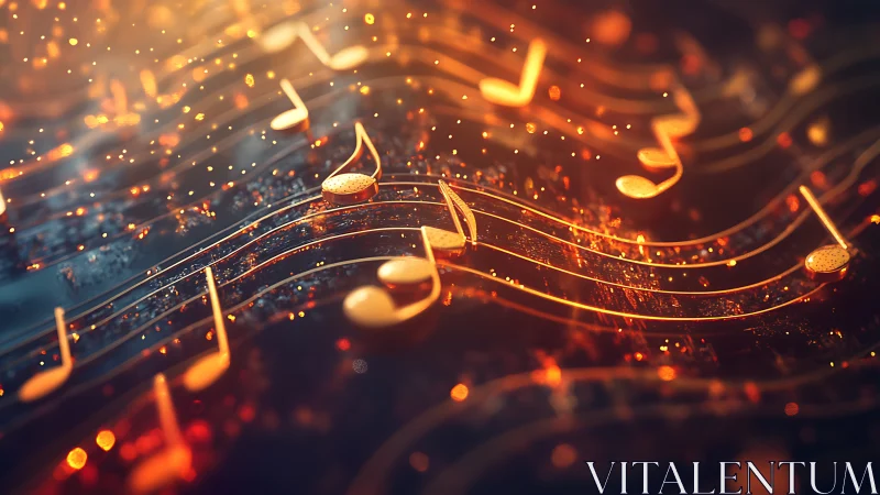 Golden music notes drifting through glowing night air.
