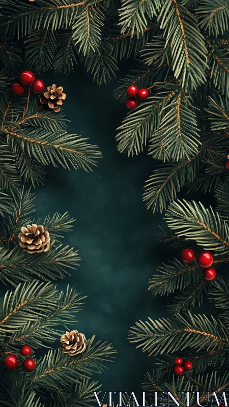 Evergreen holiday branches gently frame a cozy winter space