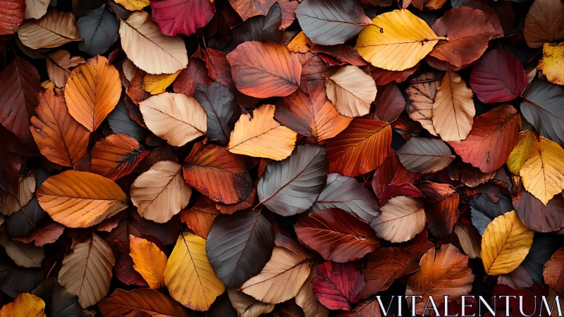 Photorealistic autumn leaf carpet with layered foliage pattern.