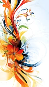 Floral energy burst in vivid orange and teal streamlines.