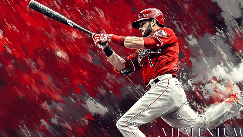 Electric red baseball swing frozen in bold digital motion.