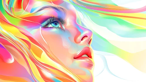 Prismatic daydream portrait where color-streaked winds sing.