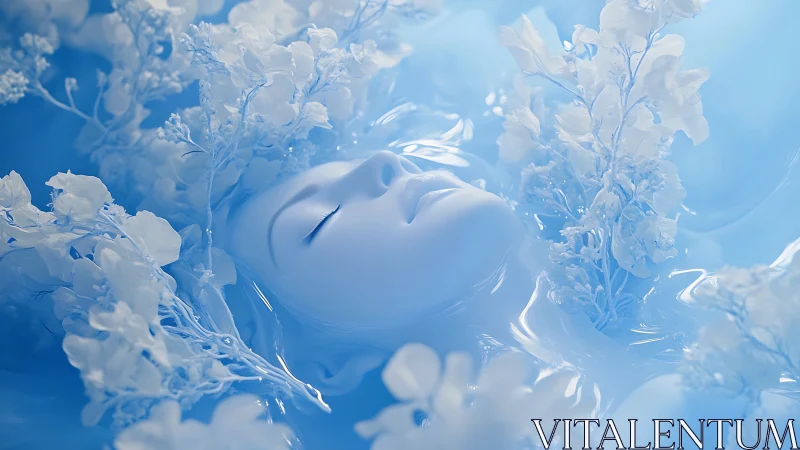 Pale dreamer adrift in blue milk, crowned by icy blossoms.
