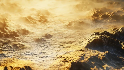 Golden desert terrain glows under low sunrise light