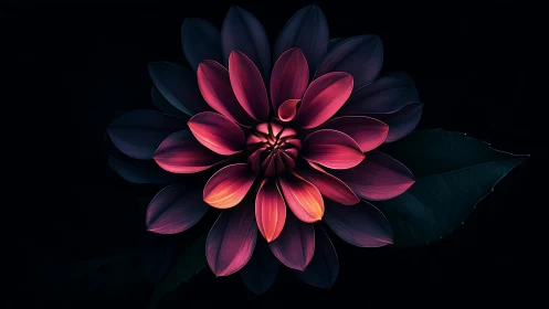 Velvety dahlia glows with magenta light on deep black