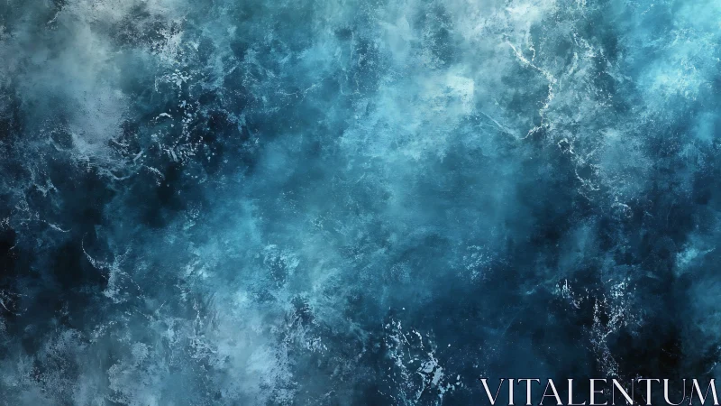 Storm-tossed azure nebula of ocean mist and swirling light.