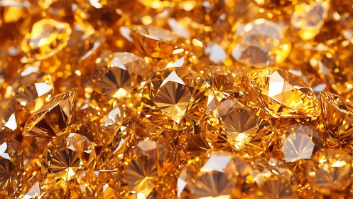 Dense macro array of faceted amber gemstones with caustic highlights