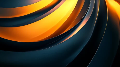 Glowing golden waves folding through deep midnight curves.