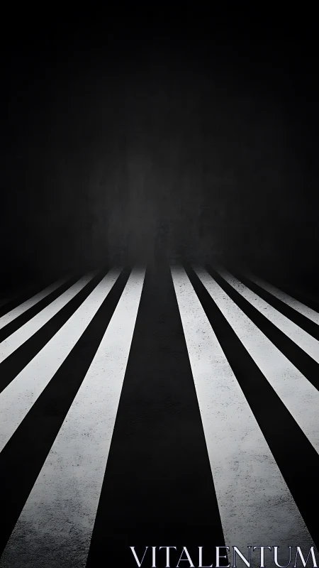 Converging striped corridor recedes into deep black void