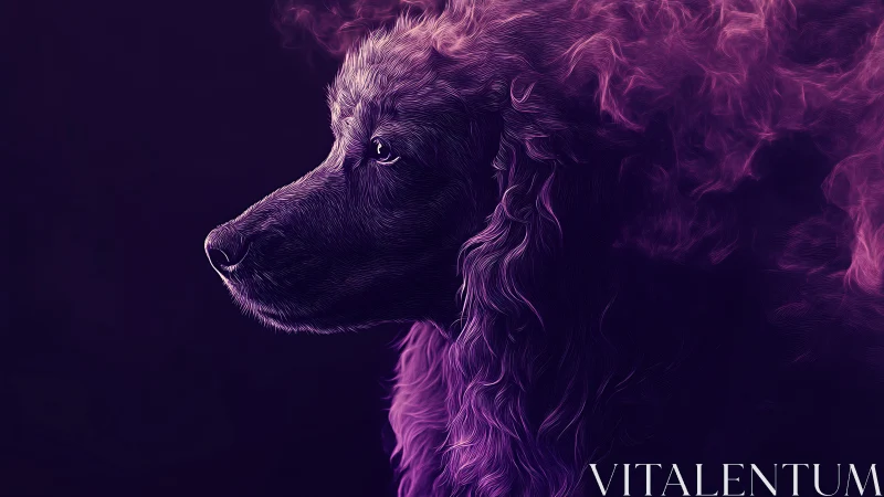 Canine profile rendered in neon violet digital light trails
