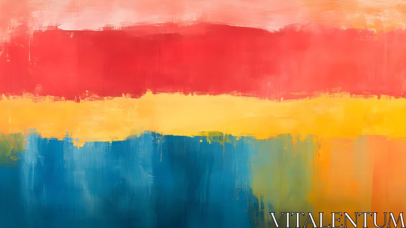 Bold abstract color field painting in red, yellow, and blue tones.