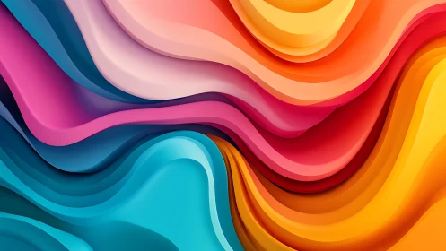 Layered multicolor abstract waves in smooth curved bands.