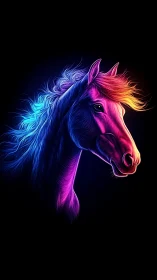 Digital horse profile rendered in neon gradient linework