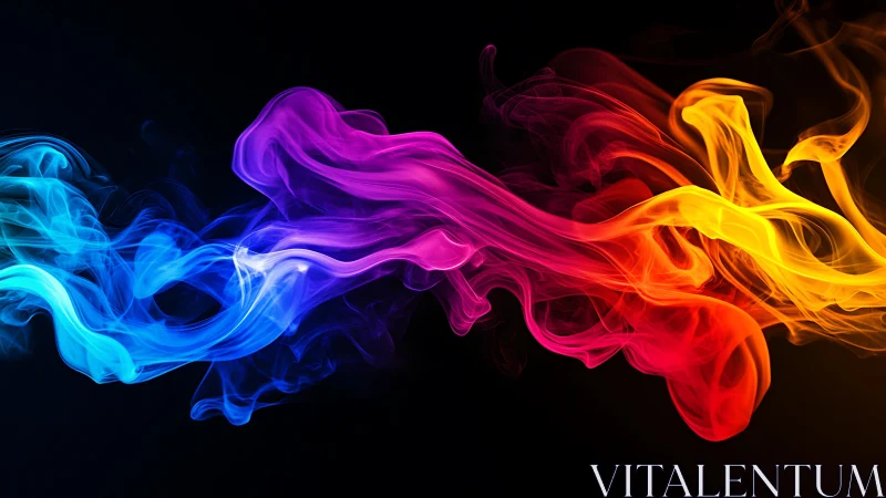 Colorful flowing smoke waves on dark black background.