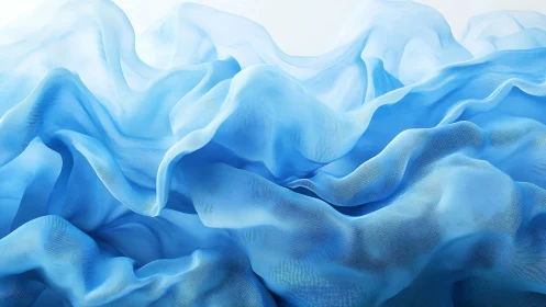 Layered translucent blue fabric folds form abstract waves