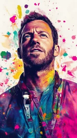 Colorful digital portrait of man with camera straps.