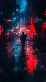 Neon rainwalker crossing a midnight circuit of wet echoes.