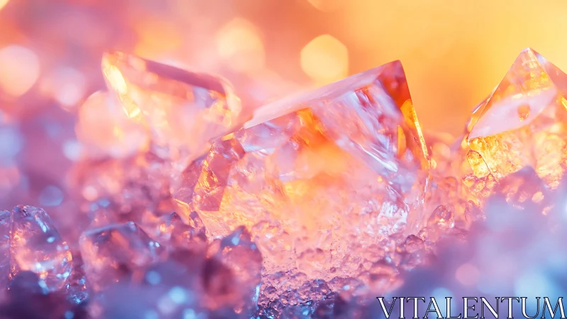 Glowing crystal shards sparkle softly in warm pastel light