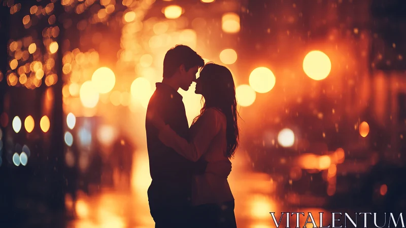 Two Souls Locked in Golden Reverie Against City Lights