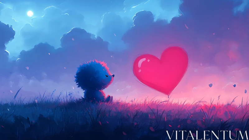 Digital Silhouette Against Luminescent Heart Balloon in Gradient Sky