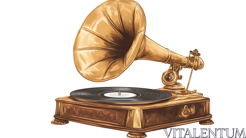 Vintage gramophone illustration with vinyl record on base.