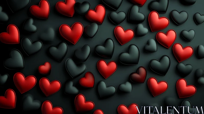 Red and Black Hearts on Dark Background.
