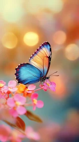 Sunlit butterfly resting softly on dreamy pink blossoms.