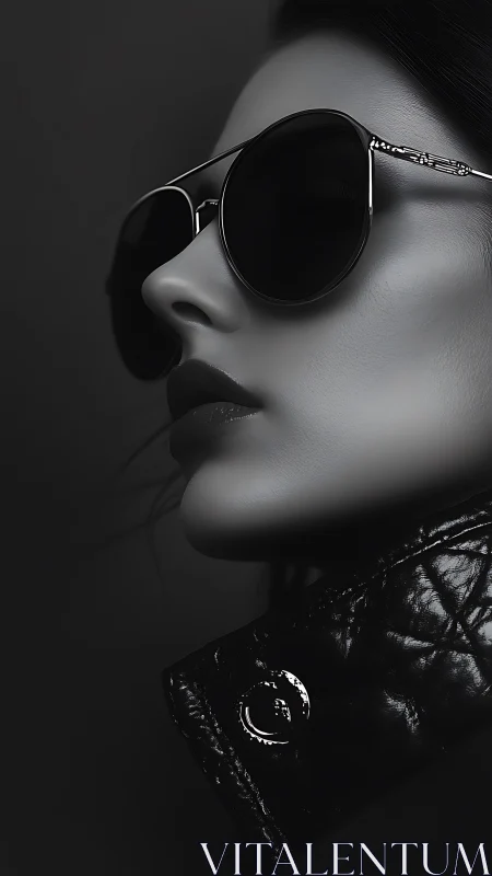 Monochrome fashion portrait with sunglasses and leather.
