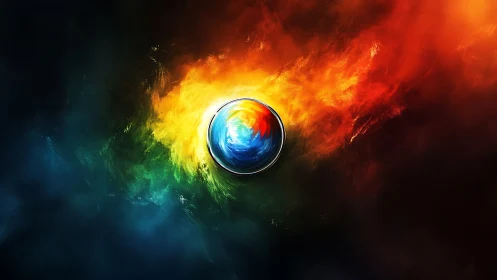 Orb-shaped Firefox-style emblem burns through dark cosmos