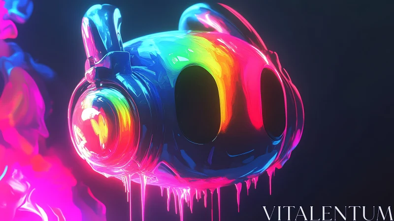 Neon drip headphone character in glossy digital glow.