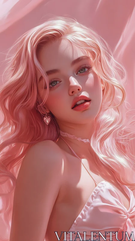 Chromatically unified pink portrait with hyperreal rendering.