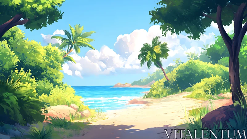 Tropical Beach Vista with Dense Jungle Framing