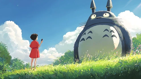 Sunny hillside meeting with a gentle forest giant friend.