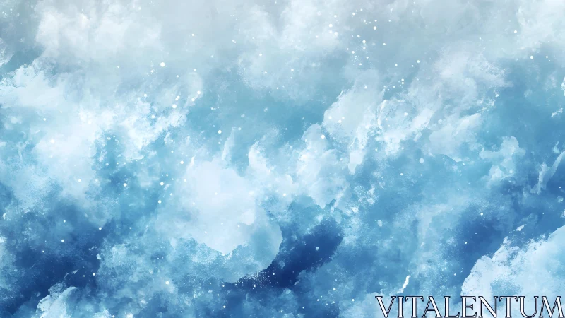 Abstract blue and white watercolor clouds with soft dreamy texture.