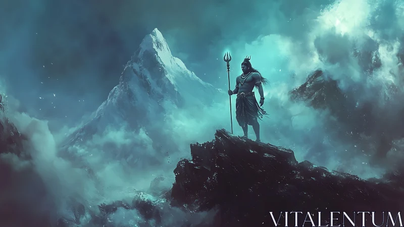 Majestic mountain guardian stands calm above swirling mist