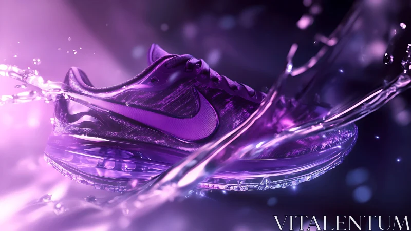 Vibrant purple running shoe bursts through liquid light
