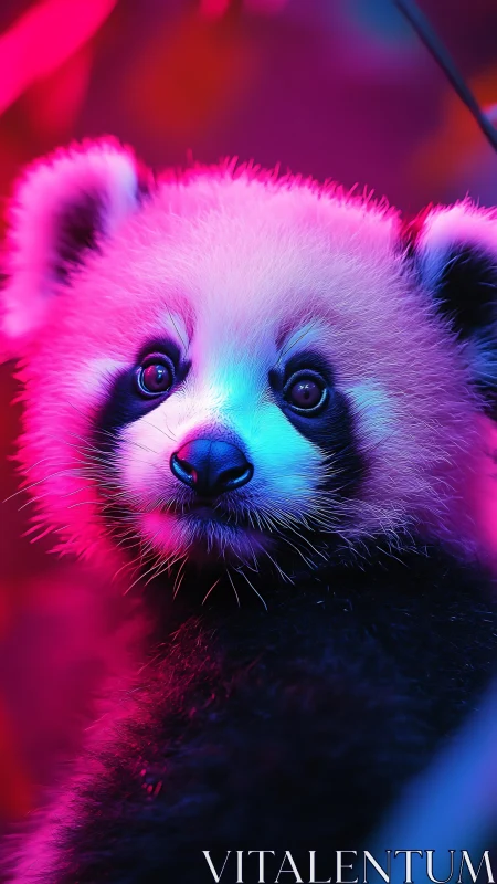 Cyberpunk neon red panda portrait in saturated rim lighting.