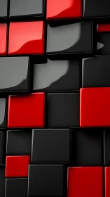 Glossy red and black extruded square tile grid in perspective