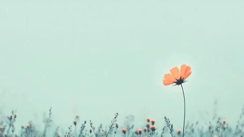 Orange Blossom Rising Against Soft Turquoise Sky.