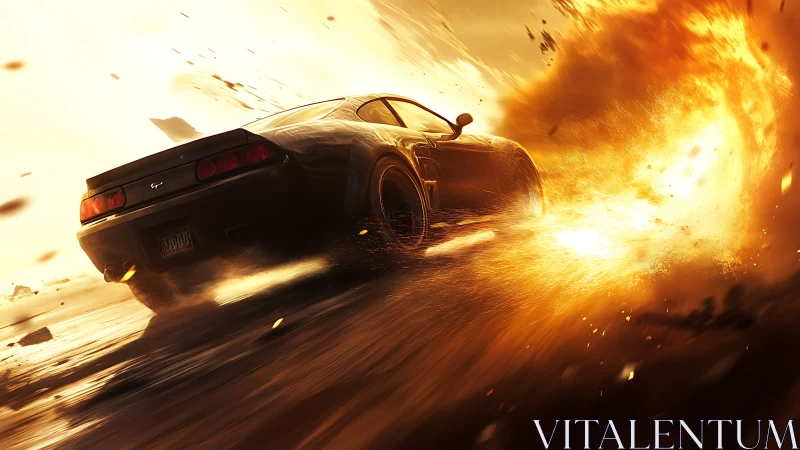 High-speed muscle car outruns fiery explosion in dynamic drift